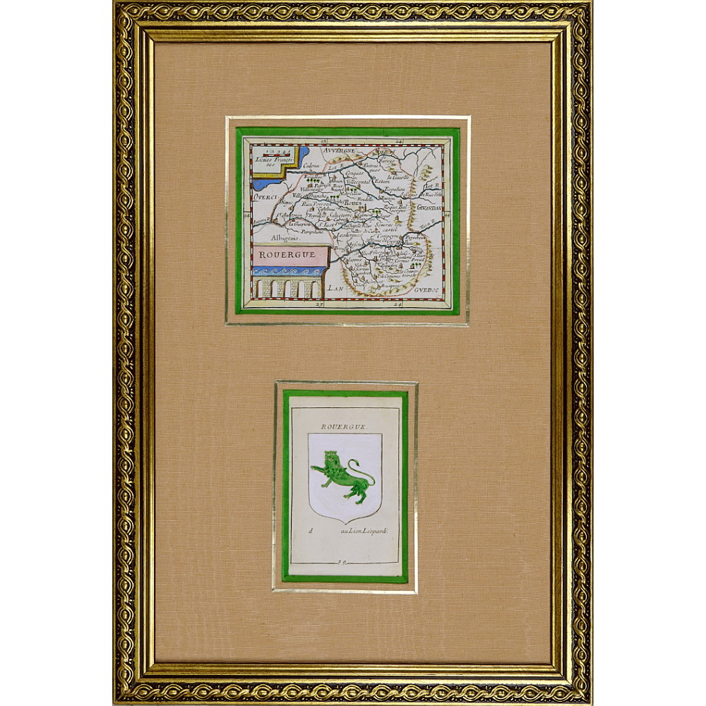 RARE CARTE de la ROUERGUE et son BLASON - Ep. MILIEU XVIIe