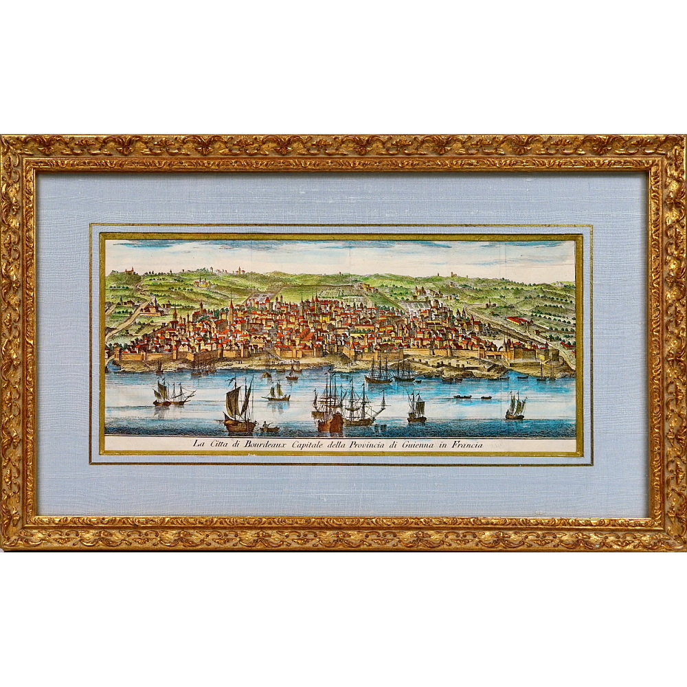 BELLE GRAVURE PANORAMIQUE de LA CITE DE BORDEAUX - CAPITALE DE LA PROVINCE DE GUIENNE EN FRANCE" - Ep. MILIEU XVIIIe
