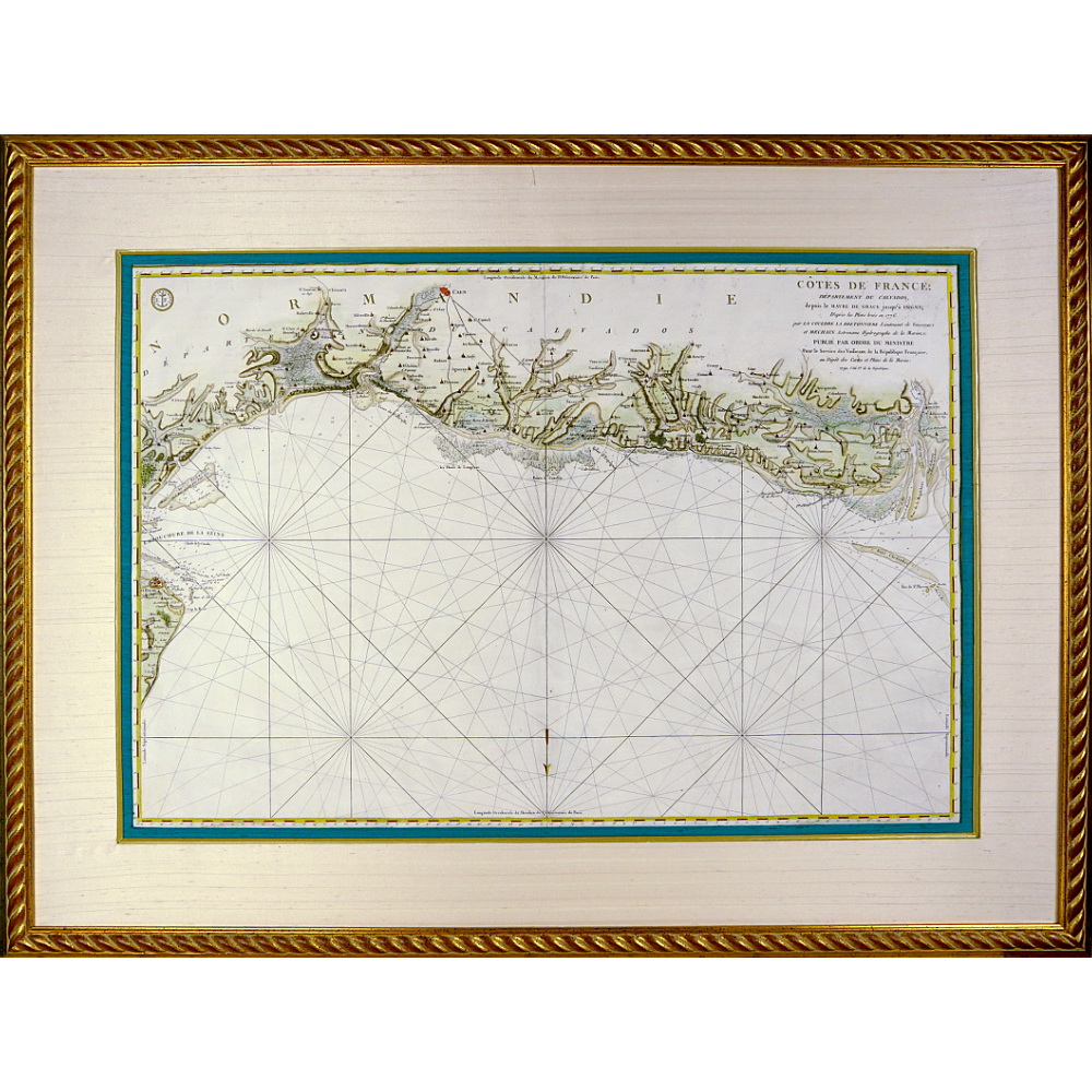 RARE CARTE MARINE - des COTES de FRANCE du CALVADOS - CARTE MARINE DEPUIS LE HAVRE de GRACE JUSQU'A ISIGNY